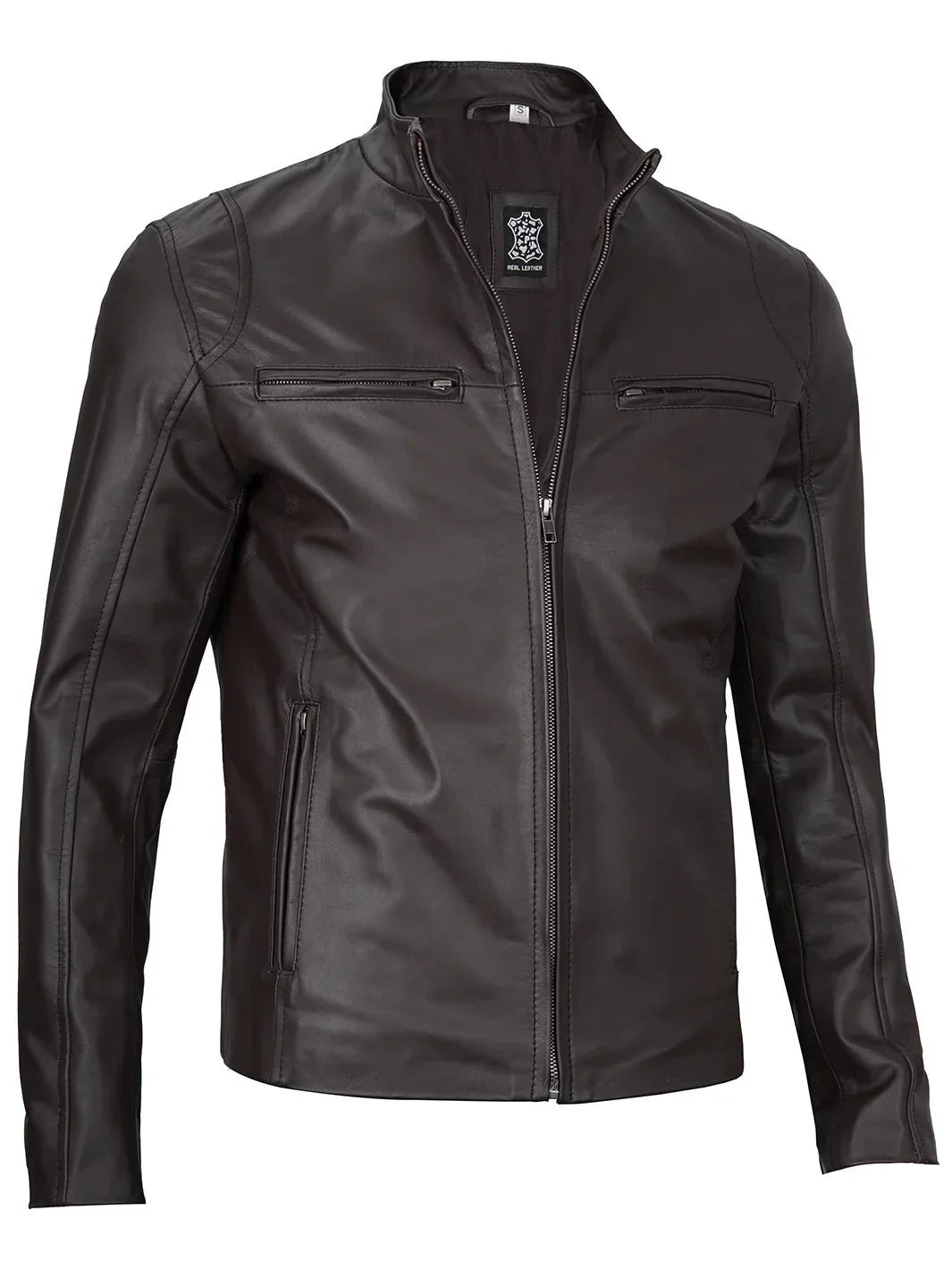 Men's Dark Brown Cafe Racer Leather Jacket - Rare Leather