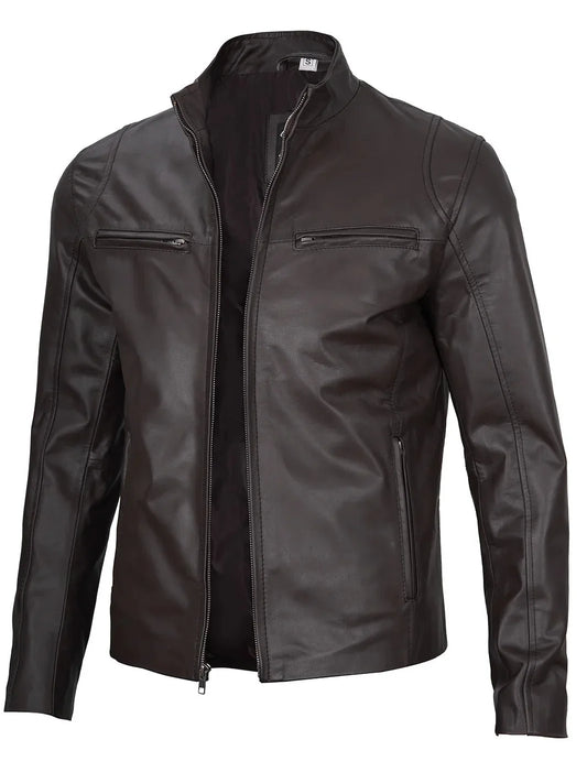 Men's Dark Brown Cafe Racer Leather Jacket - Rare Leather