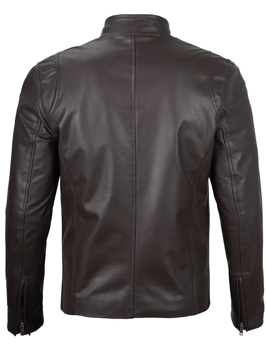 Men's Dark Brown Cafe Racer Leather Jacket - Rare Leather