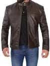 Mens Dark Brown Cowhide Cafe Racer Leather Jacket - Rare Leather