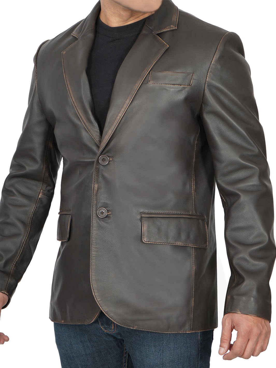 Mens Dark Brown Rub Off Leather Blazer - Rare Leather