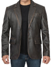 Mens Dark Brown Rub Off Leather Blazer - Rare Leather