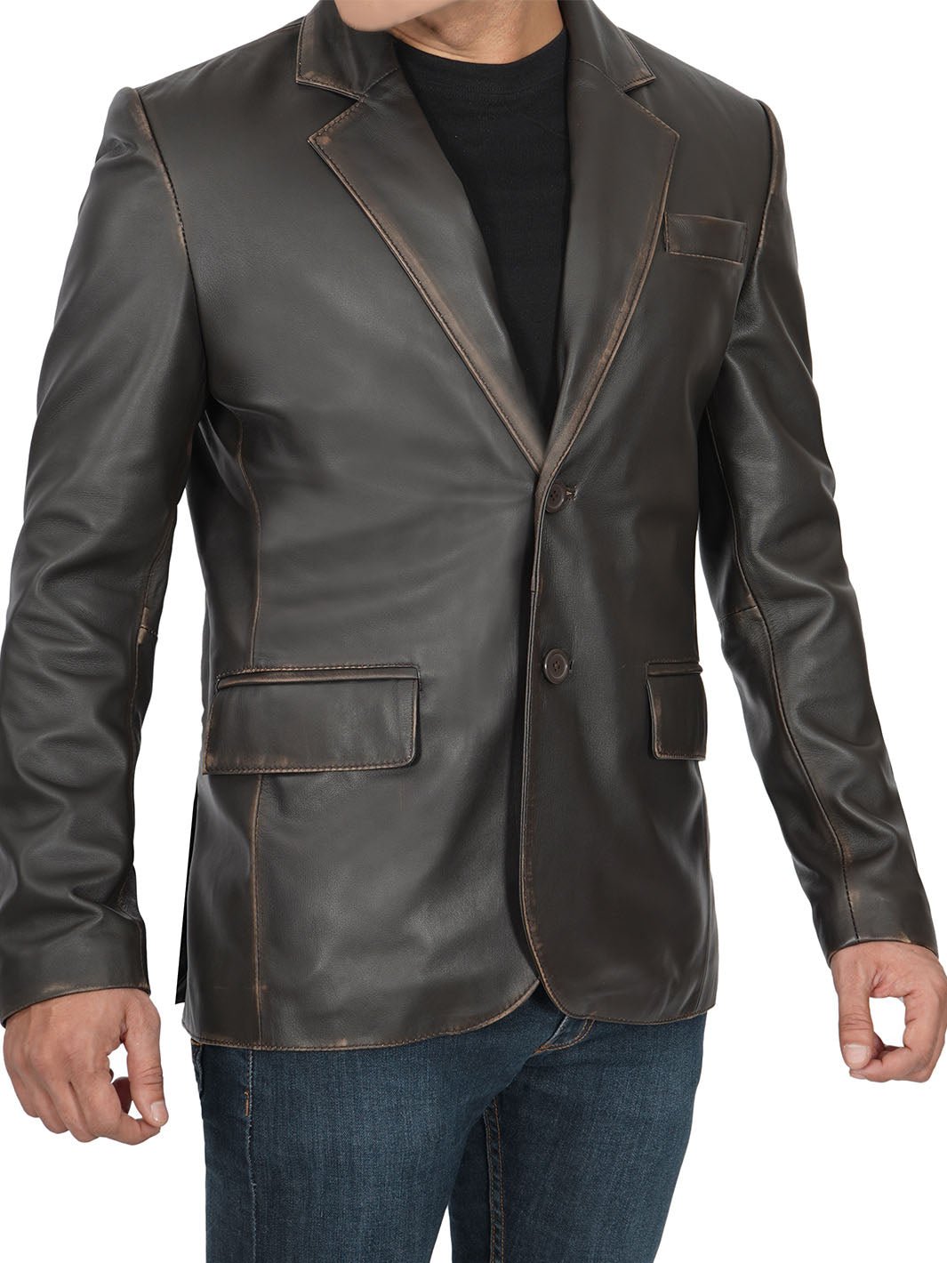Mens Dark Brown Rub Off Leather Blazer - Rare Leather