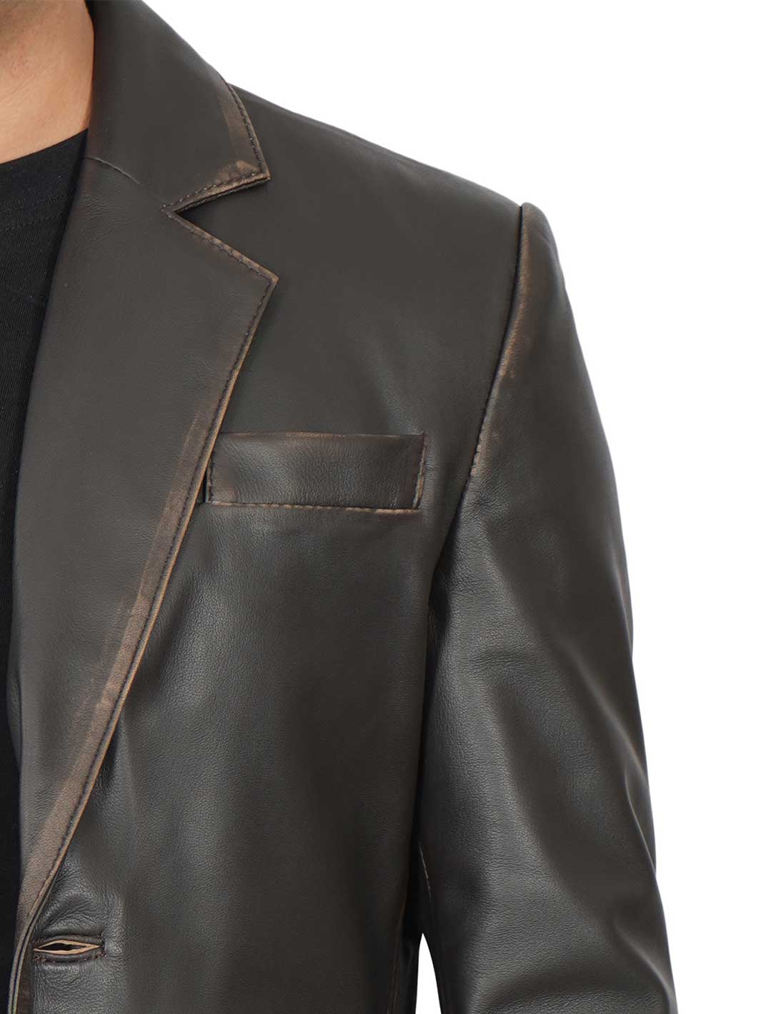 Mens Dark Brown Rub Off Leather Blazer - Rare Leather