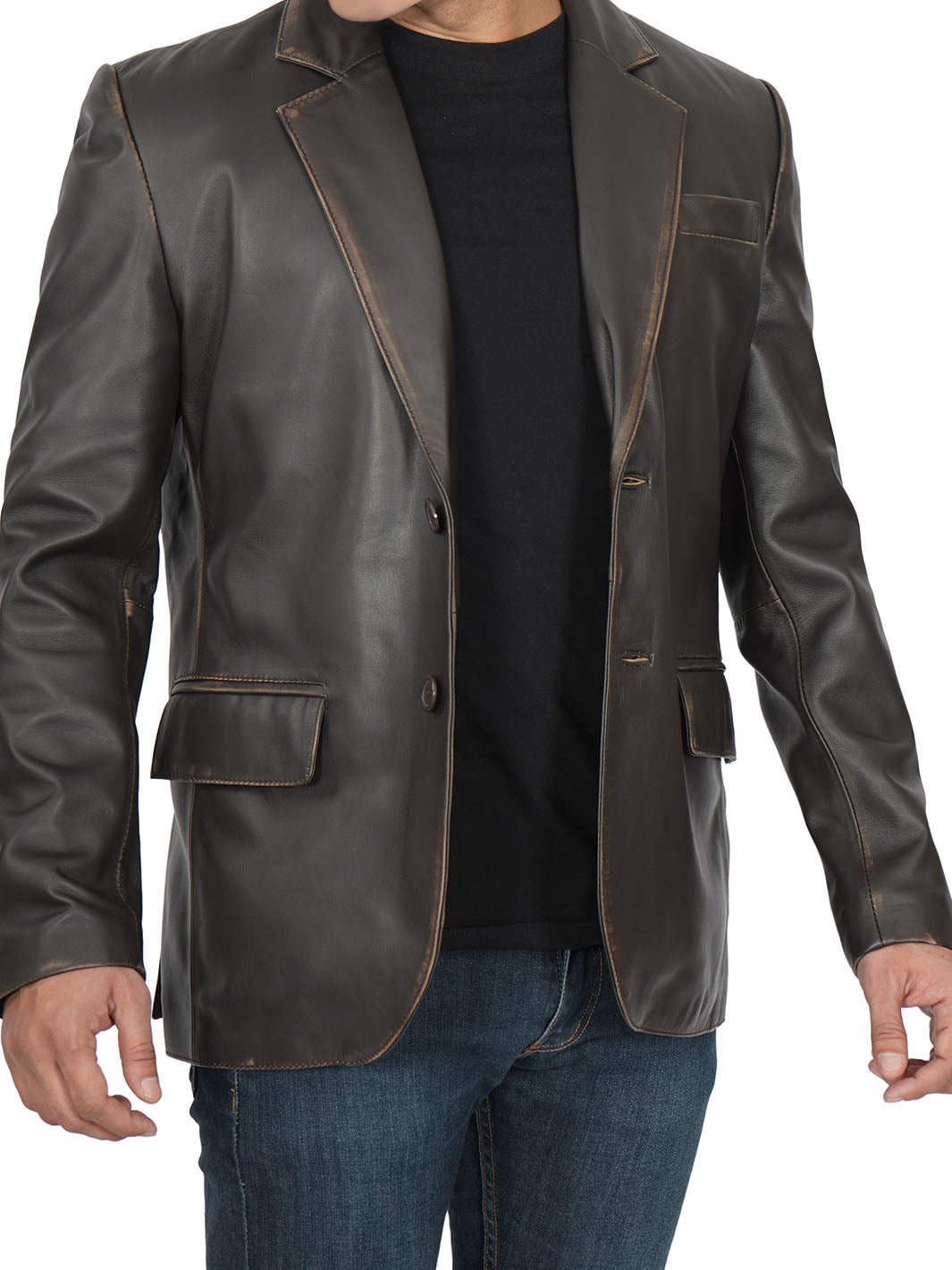 Mens Dark Brown Rub Off Leather Blazer - Rare Leather