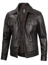 Men's Dark Brown Trucker Leather Jacket - Rare Leather