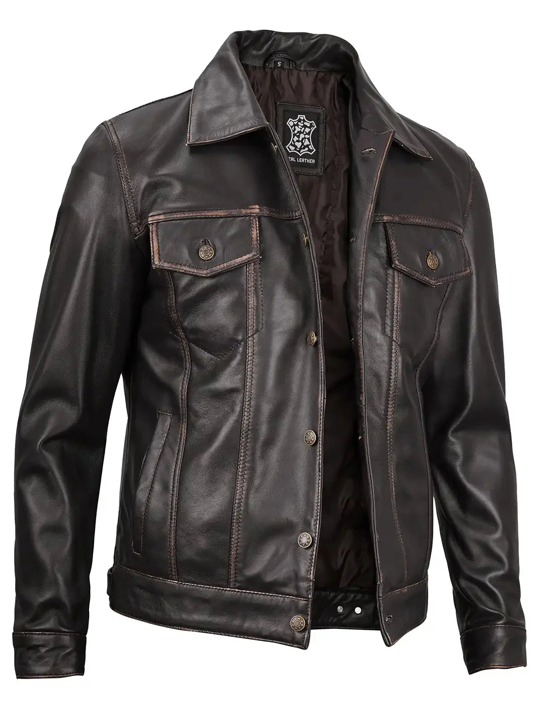 Men's Dark Brown Trucker Leather Jacket - Rare Leather