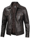 Men's Dark Brown Trucker Leather Jacket - Vox Leather