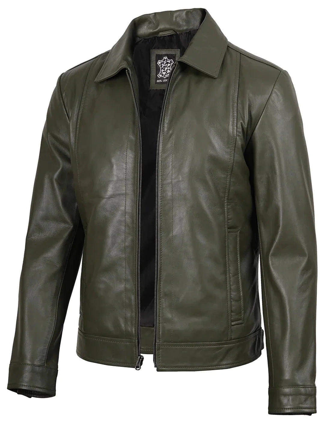 Men's Dark Green Harrington Leather Jacket - Rare Leather