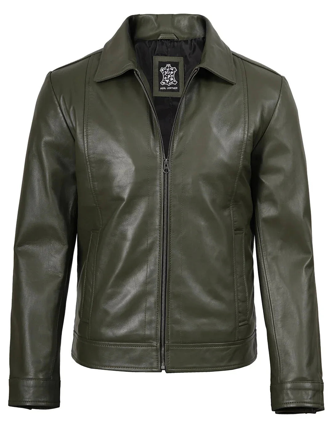 Men's Dark Green Harrington Leather Jacket - Rare Leather