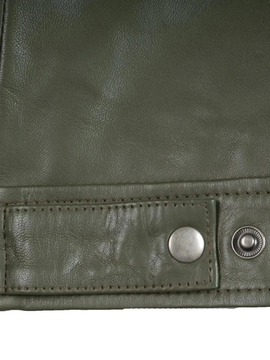 Men's Dark Green Harrington Leather Jacket - Vox Leather