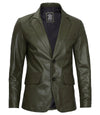 Men's Dark Green Real Leather Blazer - Rare Leather
