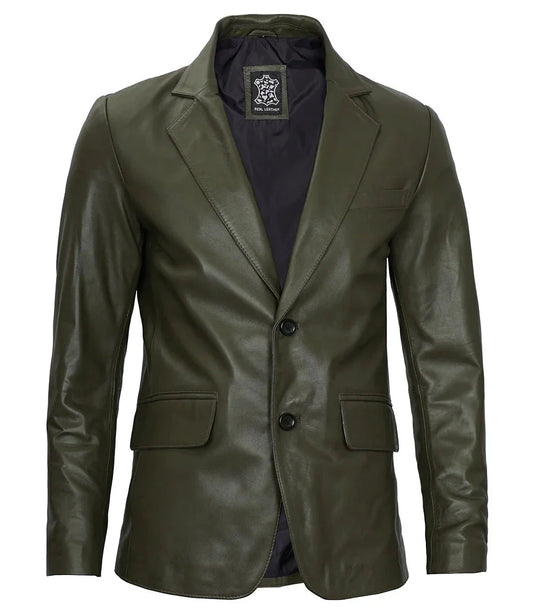 Men's Dark Green Real Leather Blazer - Rare Leather