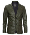 Men's Dark Green Real Leather Blazer - Vox Leather