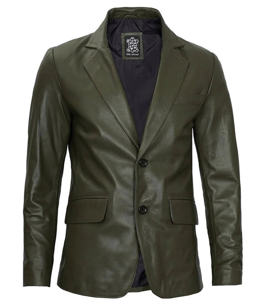 Men's Dark Green Real Leather Blazer - Vox Leather