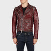 Men's Designer Studded Red Leather Motorcycle Jacket - Rare Leather