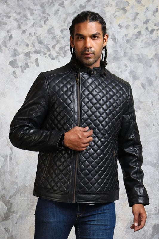 Men's Diamond Quilted Leather Jacket - Vox Leather
