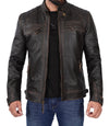 Men's Distressed Brown Cafe Racer Leather Jacket - Rare Leather