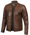 Men's Distressed Coffee Brown Leather Cafe Racer Jacket - Rare Leather