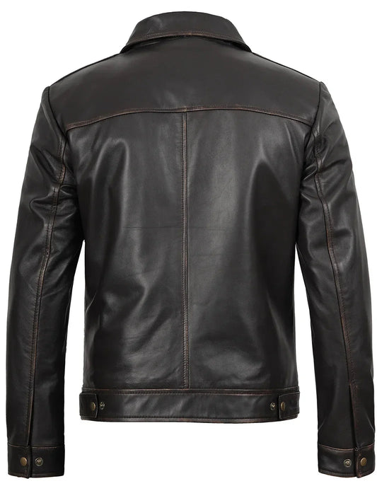 Mens Distressed Dark Brown Motorcycle Leather Jacket - Rare Leather