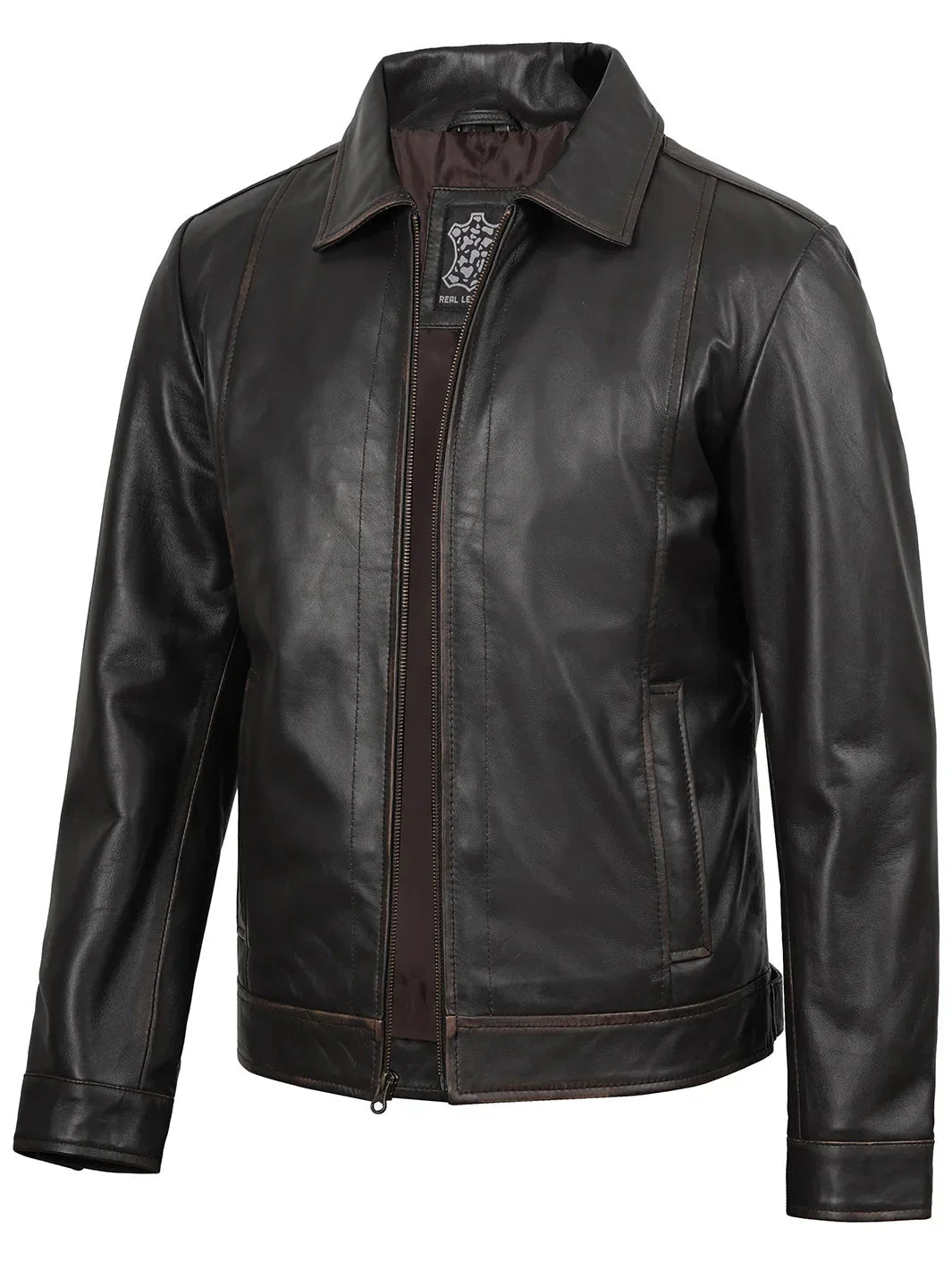 Mens Distressed Dark Brown Motorcycle Leather Jacket - Rare Leather