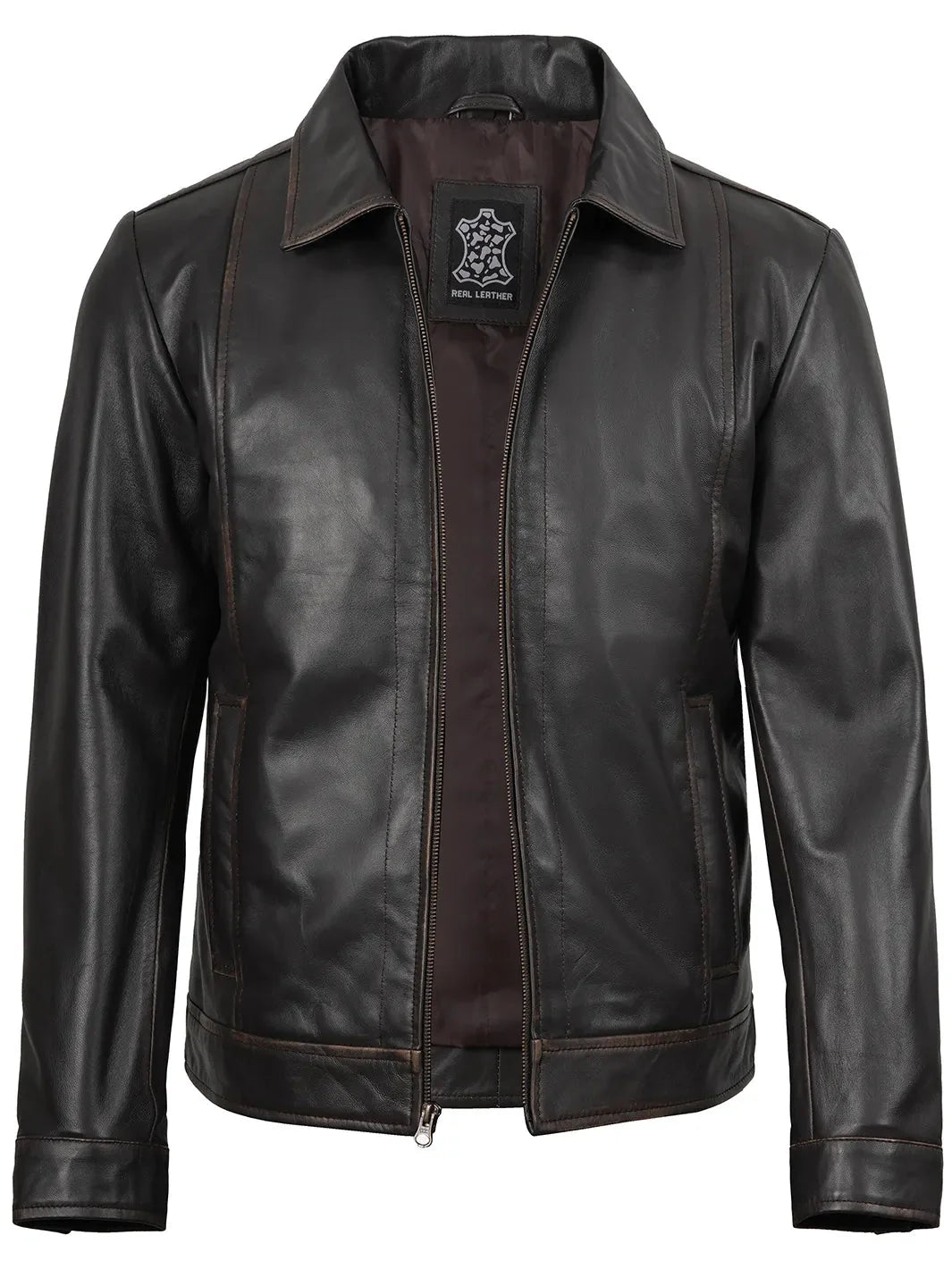 Mens Distressed Dark Brown Motorcycle Leather Jacket - Rare Leather