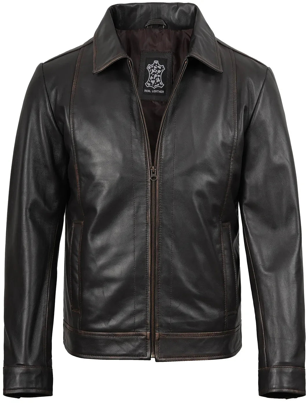 Mens Distressed Dark Brown Motorcycle Leather Jacket - Rare Leather