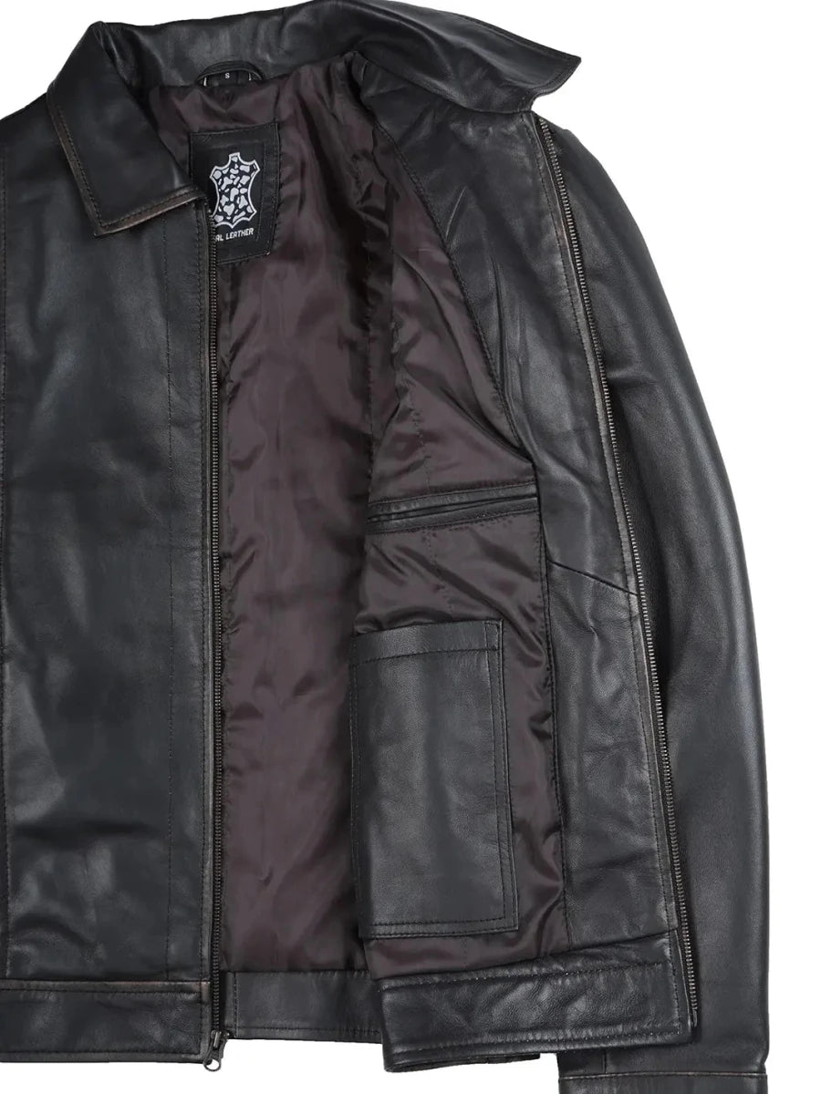 Mens Distressed Dark Brown Motorcycle Leather Jacket - Vox Leather