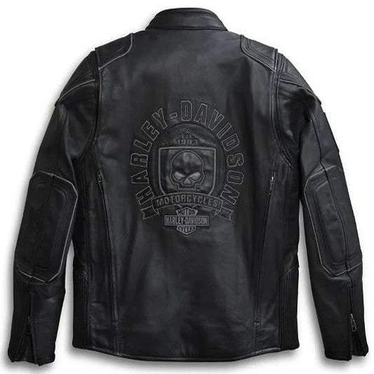 Men's Harley Davidson Biker Leather Jacket with Skull Logo - Vox Leather