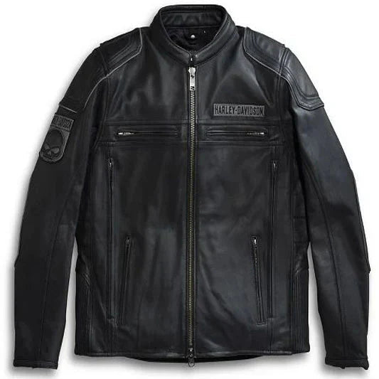 Men's Harley Davidson Biker Leather Jacket with Skull Logo - Vox Leather