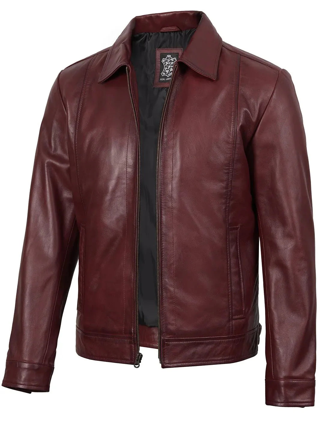 Men's Harrington Burgundy Real Leather Jacket - Rare Leather