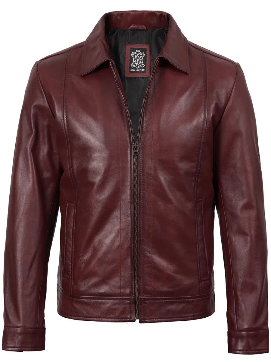 Men's Harrington Burgundy Real Leather Jacket - Vox Leather