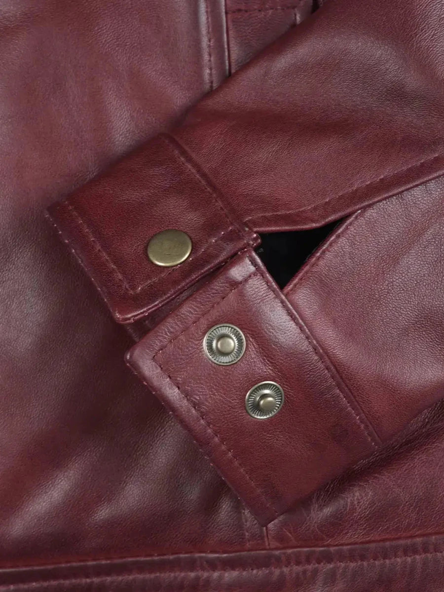 Men's Harrington Burgundy Real Leather Jacket - Vox Leather