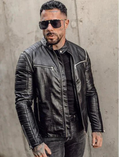 Men's Leather Jacket with Detachable Sleeves Black - Rare Leather