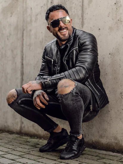 Men's Leather Jacket with Detachable Sleeves Black - Vox Leather