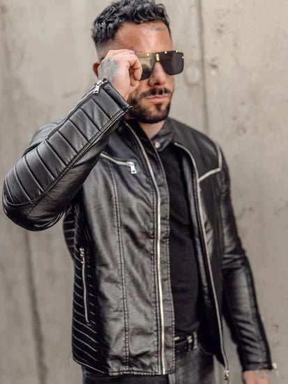 Men's Leather Jacket with Detachable Sleeves Black - Vox Leather