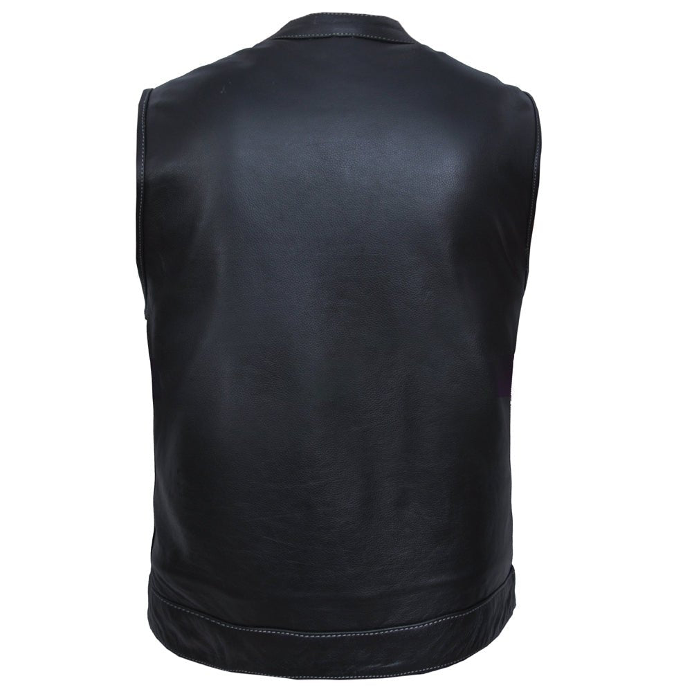 Men's Leather Motorcycle Club Vest with USA Flag Liner - Vox Leather