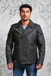 Men's Motorcycle Grey Leather Jacket - Rare Leather
