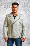 Men's Motorcycle White Leather Jacket - Rare Leather