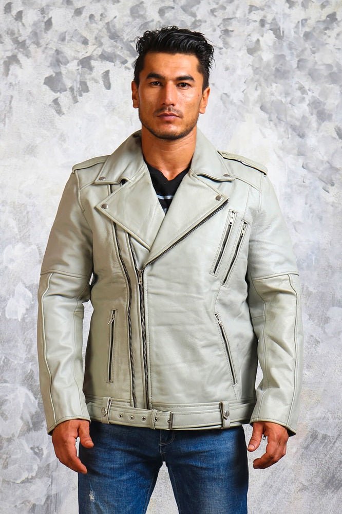 Men's Motorcycle White Leather Jacket - Rare Leather