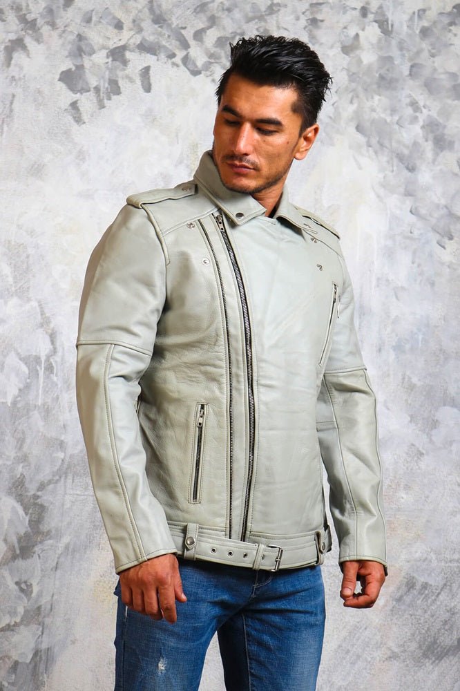 Men's Motorcycle White Leather Jacket - Rare Leather