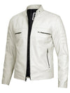 Mens Off White Cafe Racer Real Leather Jacket - Rare Leather