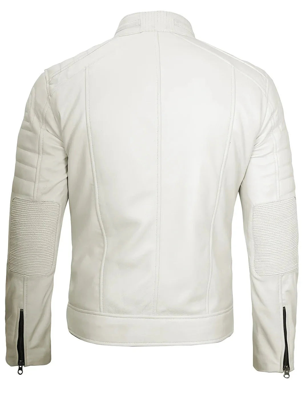 Mens Off White Cafe Racer Real Leather Jacket - Rare Leather
