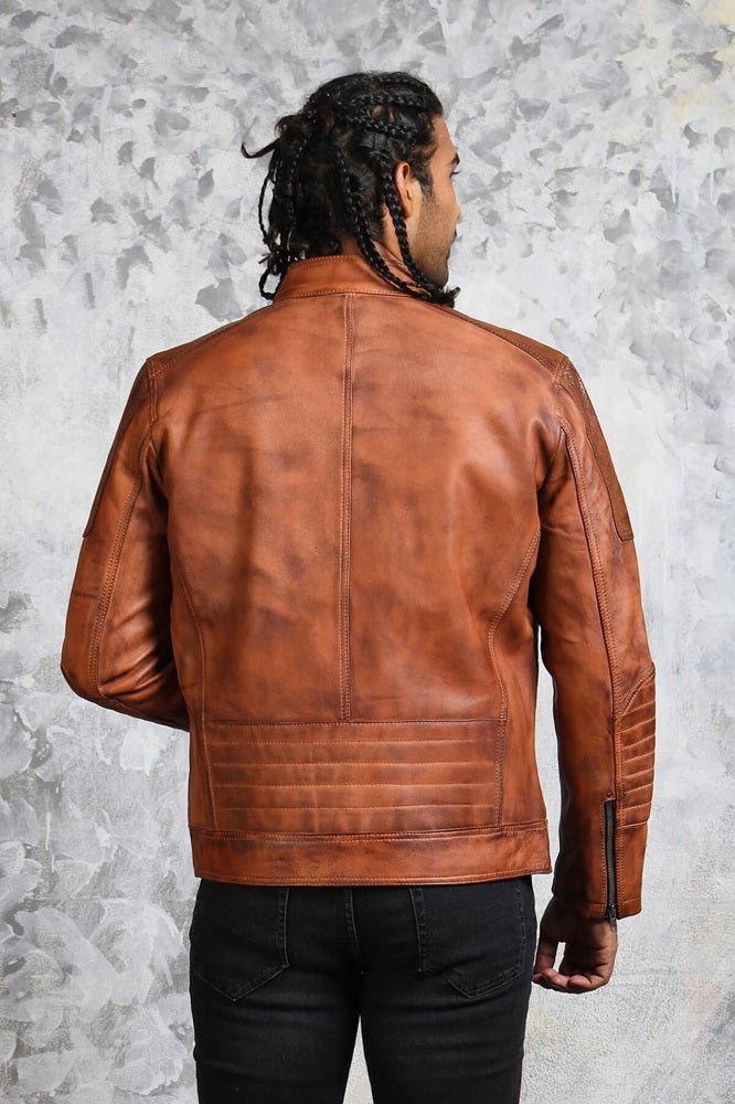 Men's Perforated Brown Leather Biker Jacket - Vox Leather