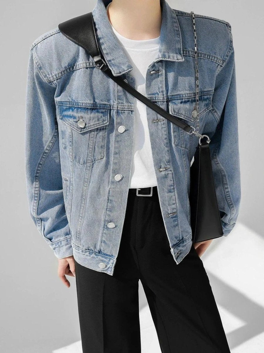 Men's Plus Size Button Up Long Sleeve Denim Jacket - Vox Leather