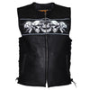 Mens Premium Leather Vest with Night Reflective Skulls - Vox Leather