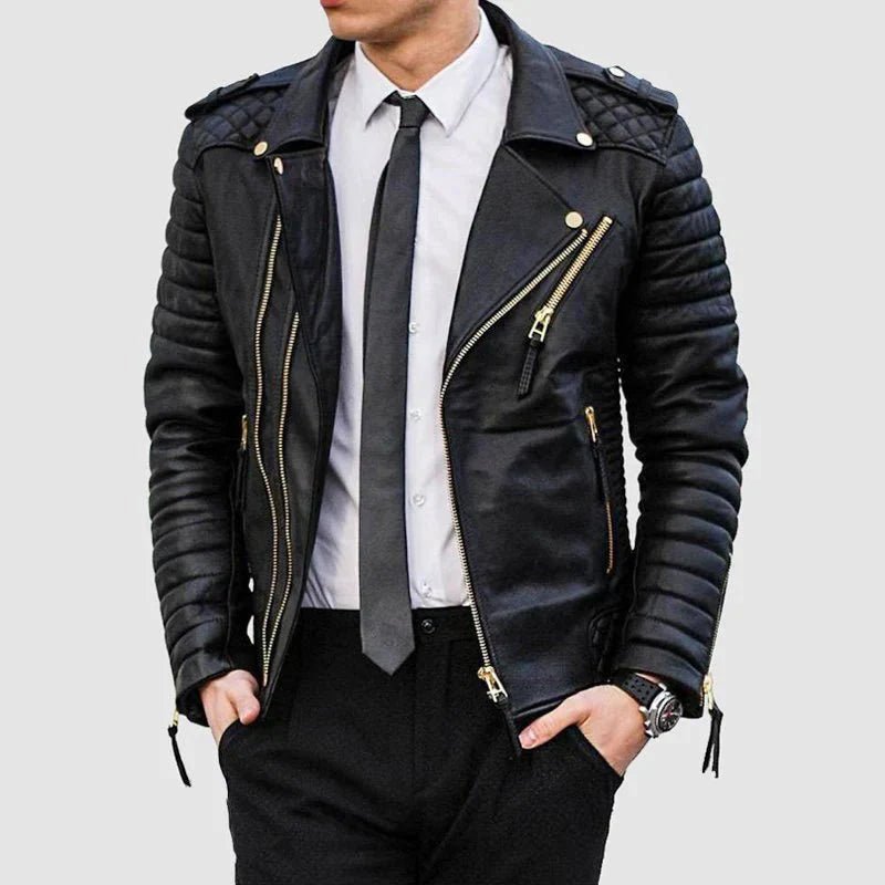 Men's Quilted Leather Biker Jacket - Vox Leather