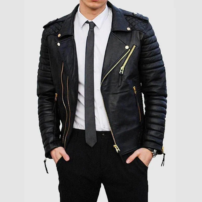 Men's Quilted Leather Biker Jacket - Vox Leather