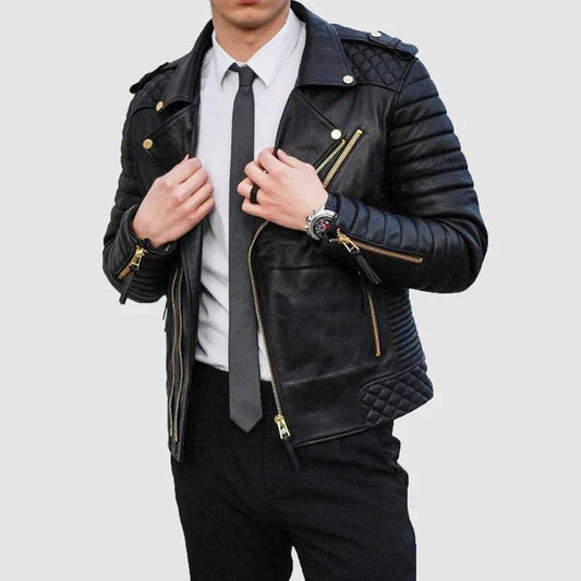 Men's Quilted Leather Biker Jacket - Vox Leather