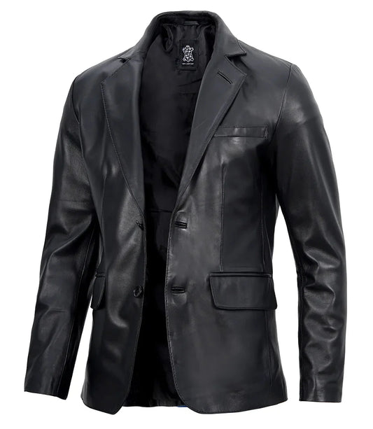 Mens Real Lambskin Black Leather Blazer - Rare Leather